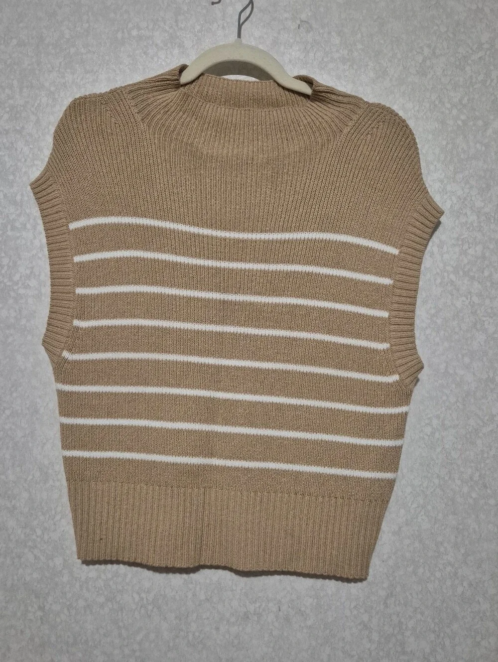 Anthropologie Beige & White Striped Sleeveless Knit Vest-Amara-mock-neck-S